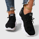 Women's Knit Low Top Chunky Sneakers – Lace Up Casual Everyday Walking Trainer