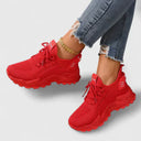Women's Knit Low Top Chunky Sneakers – Lace Up Casual Everyday Walking Trainer