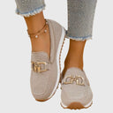 Women's Knit Slip On Sneakers – Square Toe Gold Horsebit Loafer Flatform Shoes
