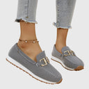 Women's Knit Slip On Sneakers – Square Toe Gold Horsebit Loafer Flatform Shoes
