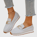 Women's Knit Slip On Sneakers – Square Toe Gold Horsebit Loafer Flatform Shoes