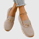 Women's Knit Slip On Sneakers – Square Toe Gold Horsebit Loafer Flatform Shoes