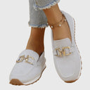 Women's Knit Slip On Sneakers – Square Toe Gold Horsebit Loafer Flatform Shoes
