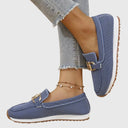 Women's Knit Slip On Sneakers – Square Toe Gold Horsebit Loafer Flatform Shoes