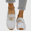 Women's Knit Slip On Sneakers – Square Toe Gold Horsebit Loafer Flatform Shoes