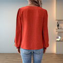 Women's Lace Appliqué Dobby Blouse – V Neck Long Sleeve Boho Casual Top