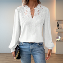Women's Lace Appliqué Dobby Blouse – V Neck Long Sleeve Boho Casual Top