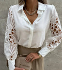 Women's Lace Sleeve Blouse – Button Down Collar Long Sleeve Smart Casual Top
