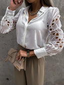 Women's Lace Sleeve Blouse – Button Down Collar Long Sleeve Smart Casual Top