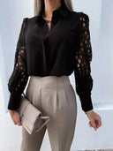 Women's Lace Sleeve Blouse – Button Down Collar Long Sleeve Smart Casual Top