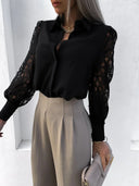 Women's Lace Sleeve Blouse – Button Down Collar Long Sleeve Smart Casual Top