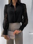 Women's Lace Sleeve Blouse – Button Down Collar Long Sleeve Smart Casual Top