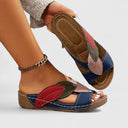 Women's Leaf Appliqué Color Block Wedge Sandals – Open Toe Slip On Casual Summer