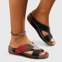 Women's Leaf Appliqué Color Block Wedge Sandals – Open Toe Slip On Casual Summer