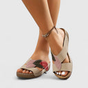 Women's Leaf Appliqué Color Block Wedge Sandals – Open Toe Slip On Casual Summer