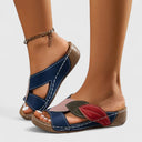 Women's Leaf Appliqué Color Block Wedge Sandals – Open Toe Slip On Casual Summer