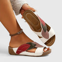 Women's Leaf Appliqué Color Block Wedge Sandals – Open Toe Slip On Casual Summer