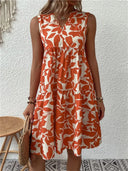 Women's Leaf Print Mini Dress – V Neck Sleeveless Tiered Babydoll Summer Beach