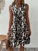 Women's Leaf Print Mini Dress – V Neck Sleeveless Tiered Babydoll Summer Beach