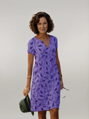 Women's Leaf Print Shift Dress – Split V Neck Short Sleeve Knee Length Summer