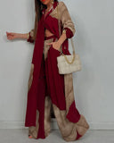 Women's Leaf Print Two Piece Set – Button Shirt Wide Leg Pants Boho Outfit