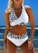 Women's Leopard Print Halter Bikini Set – Crossover Top High Waist Two Piece