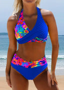 Women's Leopard Print Halter Bikini Set – Crossover Top High Waist Two Piece