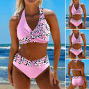 Women's Leopard Print Halter Bikini Set – Crossover Top High Waist Two Piece