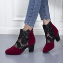 Women's Leopard Print Lace Overlay Ankle Boots – Round Toe Floral Guipure Stiletto