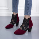 Women's Leopard Print Lace Overlay Ankle Boots – Round Toe Floral Guipure Stiletto