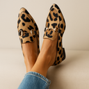 Women's Leopard Print Loafers – Pointed Toe Gold Horsebit Slip On Flat Shoes