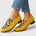 Women's Leopard Print Loafers – Square Toe Horsebit Slip On Low Heel Shoes
