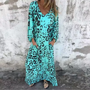 Women's Leopard Print Maxi – V Neck 3/4 Sleeve Pocket Casual Everyday Dress