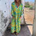 Women's Leopard Print Maxi – V Neck 3/4 Sleeve Pocket Casual Everyday Dress