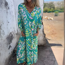 Women's Leopard Print Maxi – V Neck 3/4 Sleeve Pocket Casual Everyday Dress