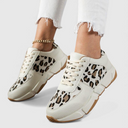Women's Leopard Print Paneled Low Top Sneakers – Lace Up Casual Chunky Trainer