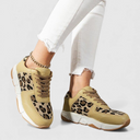 Women's Leopard Print Paneled Low Top Sneakers – Lace Up Casual Chunky Trainer