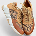 Women's Leopard Print Paneled Low Top Sneakers – Lace Up Casual Chunky Trainer