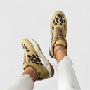 Women's Leopard Print Paneled Low Top Sneakers – Lace Up Casual Chunky Trainer