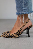 Women's Leopard Print Slingback Pumps – Pointed Toe Short Pile Flared Stiletto Heel