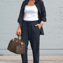 Women's Linen Lounge Set – Long Sleeve Button Down Shirt Drawstring Jogger Pants