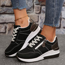 Women's Low Cut Lace Up Sneaker – Side Zip Wedge Sole Casual Walking Shoe