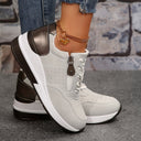 Women's Low Cut Lace Up Sneaker – Side Zip Wedge Sole Casual Walking Shoe
