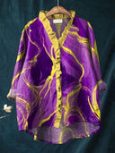 Women's Marble Swirl Print Blouse – Ruffle V Neck Long Sleeve Casual Everyday Button Top
