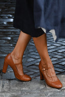 Women's Mary Jane Pumps – Round Toe Ankle Strap Buckle Mid Block Heel Shoes