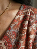 Women's Medallion Print Maxi – V Neck 3/4 Sleeve Gathered Waist Pocket Casual Summer Dress