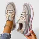 Women's Mesh Color Block Low Top Running Sneakers – Lace Up Casual Everyday