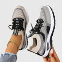 Women's Mesh Color Block Low Top Running Sneakers – Lace Up Casual Everyday