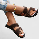 Women's Mesh Crisscross Flat Sandals – Open Toe Slip On Casual Summer Beach Slide