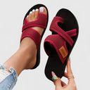 Women's Mesh Crisscross Flat Sandals – Open Toe Slip On Casual Summer Beach Slide